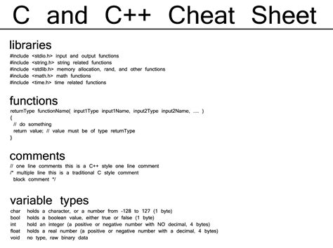 C Cheat Sheet For Programming
