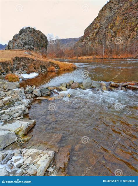 Mountain River And Rocky Coast Gorny Altai Siberia Russia Stock