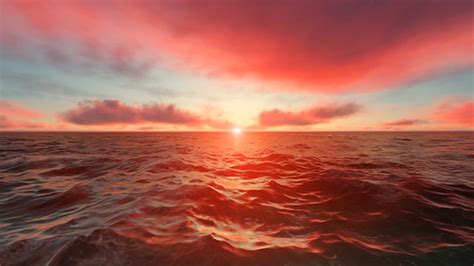 Red Sunset Over Ocean By Alienplanet Videohive