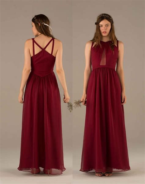 Wine Bridesmaid Dress Dark Red Prom Dress Long Chiffon Wedding Dress Pleated Dress Floor