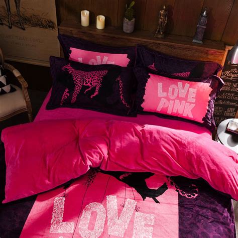 Victoria S Secret Velvet Warm Pink Printing Bedding Set Zm Ebeddingsets