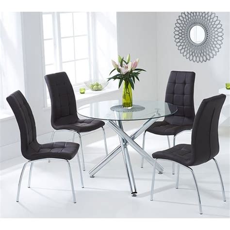 Palmao Round Glass Dining Table With 4 Gala Black Dining Chairs Furniture In Fashion