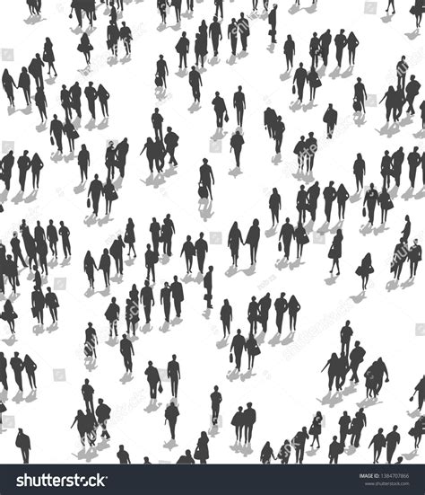 Vector illustration of crowd of people walking from high angle view ...