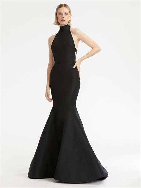 Oscar De La Renta Halter Neck Trumpet Faille Gown In Black Lyst