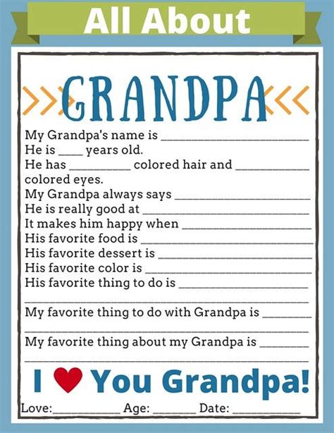 All About Grandpa Free Printable Kids Fathers Day Crafts Fathers