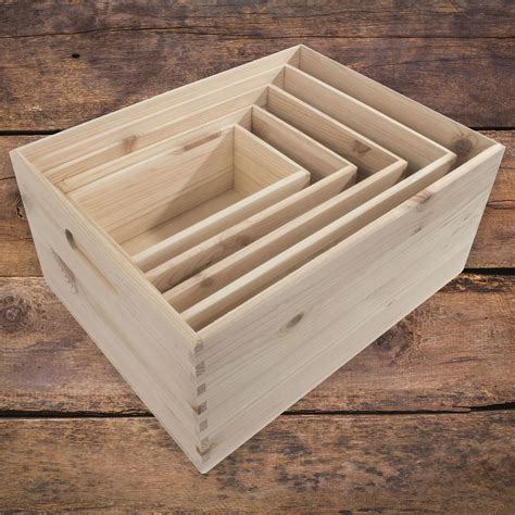 Pine Crate Chest Wooden Storage Box 5 Sizes Open Top For Craft