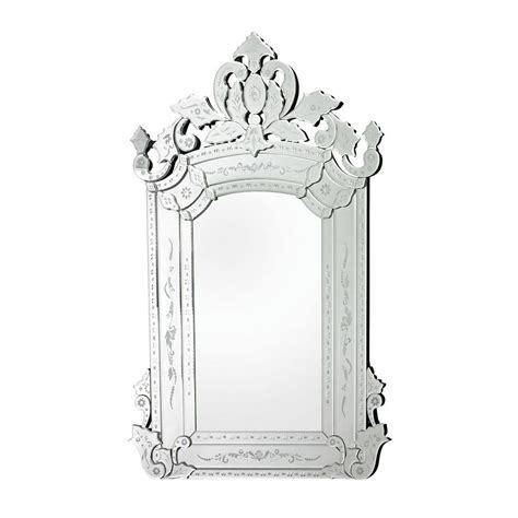 Elegant Venetian Rectangular Wall Mirror With Etched Scrolls And