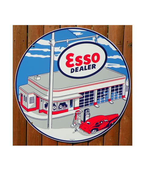 1948 “style” Esso Gas Station Porcelain Sign With Gas Pumps Vintage