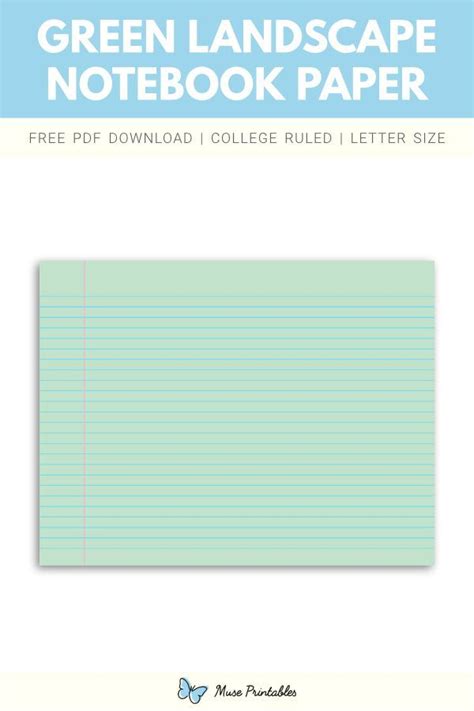 Free Printable Green Landscape College Ruled Notebook Paper Letter