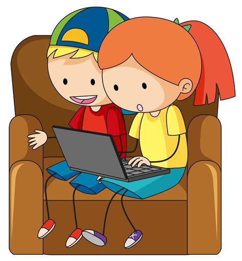 Doodle Children Playing Computer 519949 Vector Art At Vecteezy