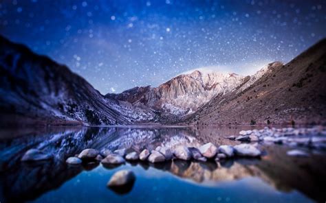 Convict Lake Sierra Nevada California Usa Night Mountains Stars