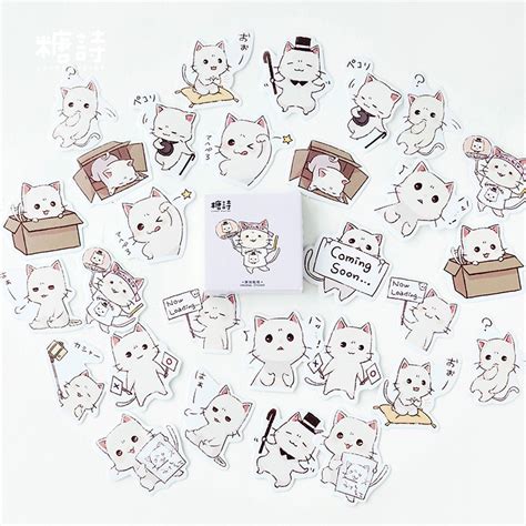 Imoda 45pcsbag Cute Cat Stickers Cartoon Animal Diary Journal