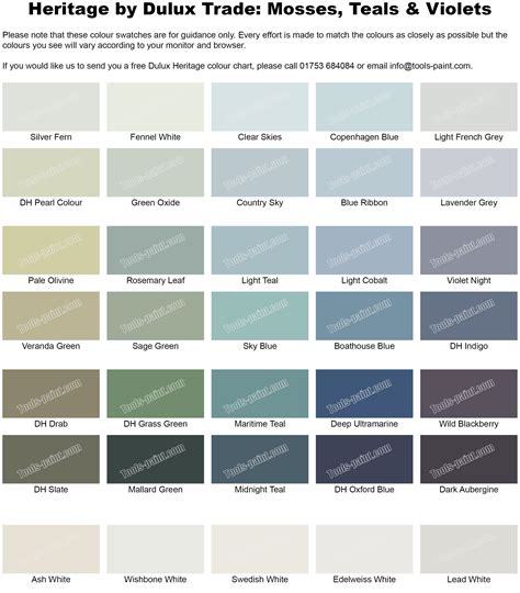 Dulux Heritage Colour Chart Full Range Of 112 Colours Images And