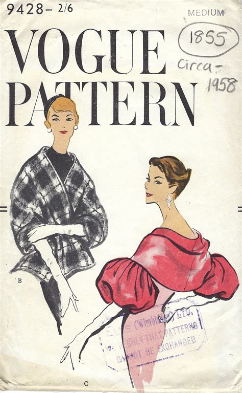 1958 vintage vogue sewing pattern b34 36 caplets stole wrap 1855 vogue 9428 the vintage