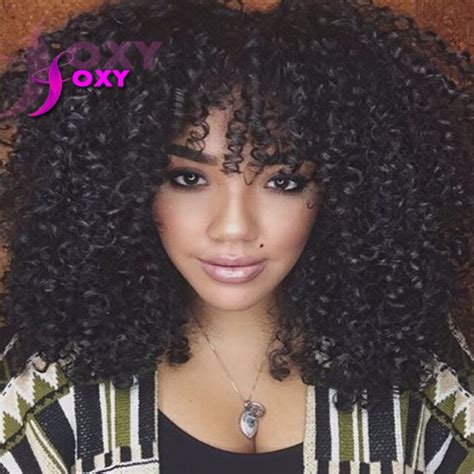 Brazilian Afro Kinky Curly Wig With Bangs Full Lace Human Hair Wig