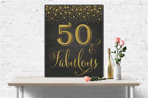 Fifty And Fabulous 50th Birthday Sign Chalkboard And Gold Etsy