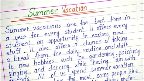 Write An Essay On Summer Vacation Summer Vacation Essay Paragraph