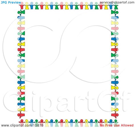 Stationery Border Of Colorful Paper Dolls Holding Hands And Bordering A