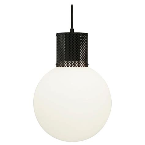 Perf Pendant Light Large Matte Black Perforated Tube Glass Round Orb