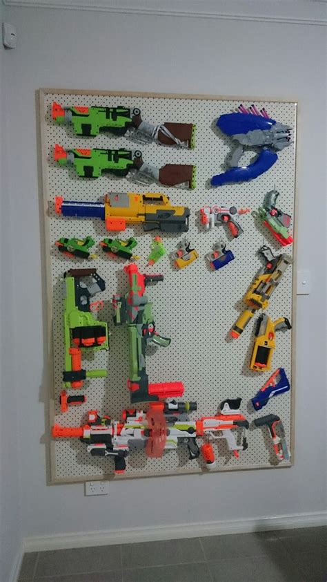 Here are some amazing nerf gun storage solutions including an easy nerf gun peg board hack. Pin on Gifts
