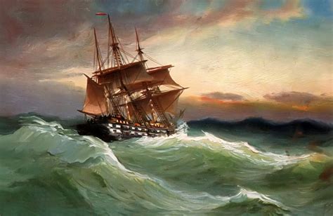Alfred Jansen Pattern Landscape Sea Sky Ship Sail Waves Storm Hd