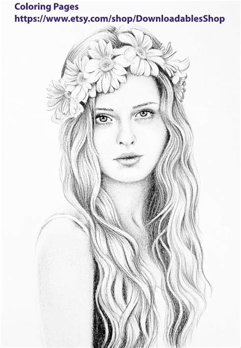 Grayscale Adult Coloring Pages Adultcoloring Portrait Coloringpage