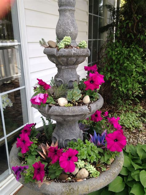 Water Fountain Turned Planter 🐸 Flower Pots Fountain Water Fountain