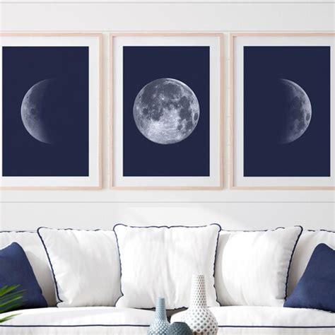 Moon Decor Bedroom Printable Art Set Of 3 Moon Phases Moon Etsy