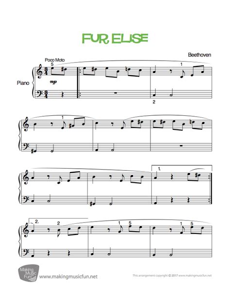 From the free sheet music index. Download and Print Für Elise (Beethoven) Beginner Piano ...