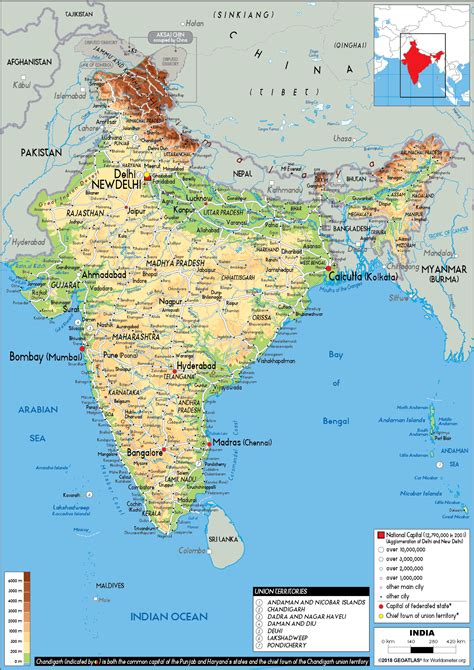 India Map Physical Worldometer