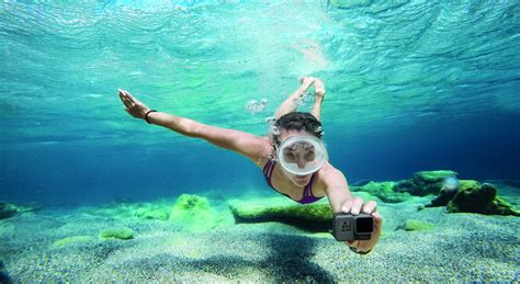 Woman Swimming Underwater Holding Gray Action Camera HD Wallpaper Wallpaper Flare