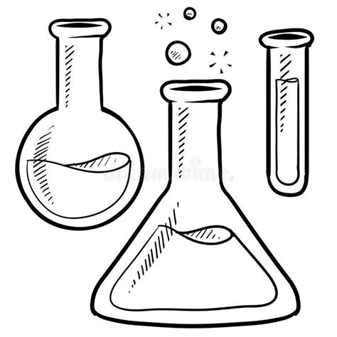 Lab Equipment Sketch Doodle Style Science Laboratory Beakers And Test