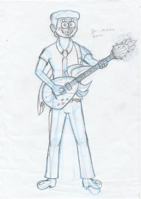 Humanized Spongebob With Pineapple Guitar Sketch By Gianlucarugergr