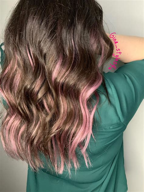 Pink Rose Highlights Hair Extensions With Brown Hair Lightbrownhair Pink Hair Streaks Pink