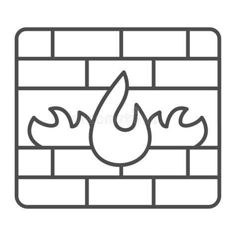 Firewall Thin Line Icon Fire Safety Vector Illustration Isolated On