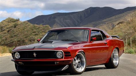 Download Wallpaper 1366x768 Ford Mustang Muscle Car Red Side View