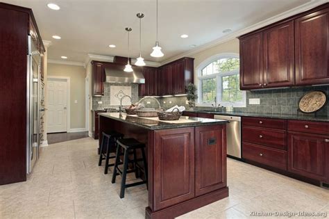 There are shiny surfaces, rough surfaces, dimensional surfaces, and surfaces that elongate a narrow. Pictures of Kitchens - Traditional - Dark Wood Kitchens, Cherry-Color (Page 2)