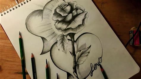 Dibujando Corazones Y Una Rosa Dibujos De Amor Youtube
