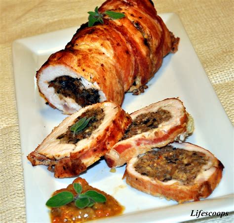 Life Scoops Bacon Wrapped Sausage And Portobello Mushroom Turkey Roulade