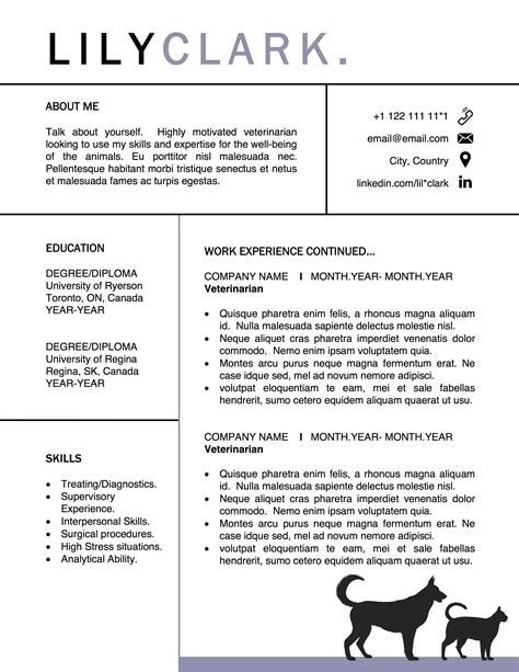 Veterinarian Resume Vet Grad Resume Template For Pages And Etsy Canada