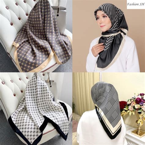 Tudung Square Bawal Satin Printed Cantik Corak Letter Bawal Fashion Muslim Hijab M90665 Shopee