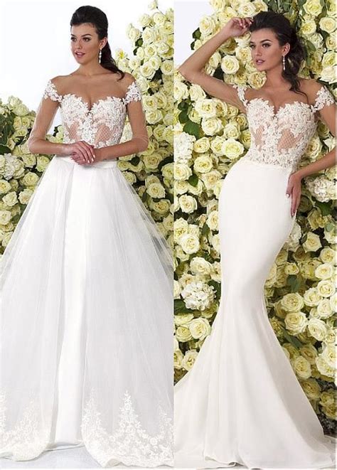 Charming Tulle Scoop Neckline See Through 2 In 1 Wedding Dresses With