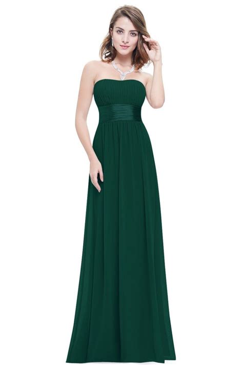 Strapless Ruched Bust Dark Green Chiffon Long Bridesmaid Dress 43