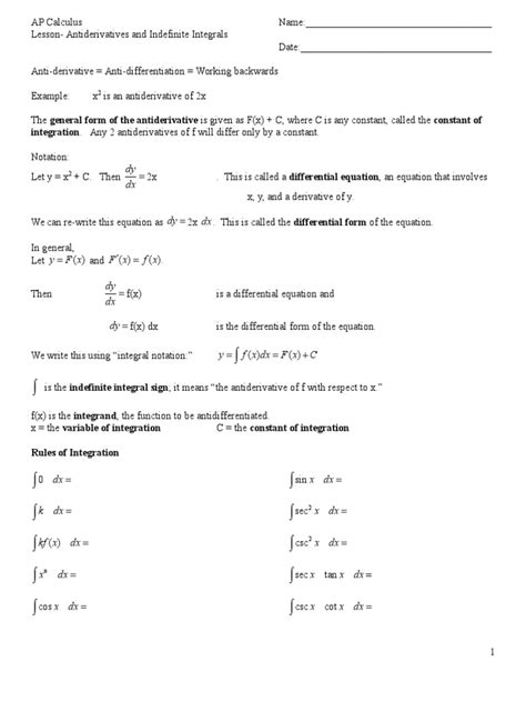 The fundamental theorem of calculus. AP Calculus AB- Integration- Notes | Summation | Integral