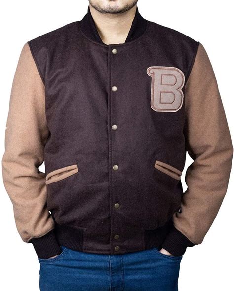 Eastified Mens Brown Varsity Letterman Jacket Letter B Patch Flight