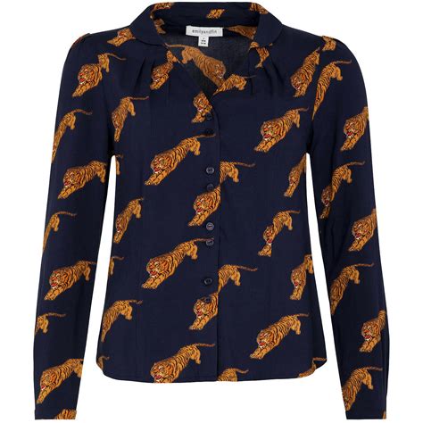 Emily And Fin Elspeth S Vintage Tigers Print Blouse Navy