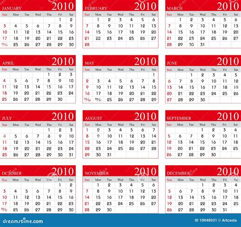 Calendar 2010 Stock Vector Illustration Of Simple Agenda 10048031