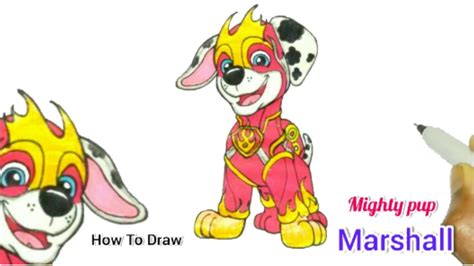 How To Draw + Colour Marshall Mighty Pup | Mighty Pup Marshall Drawing ...