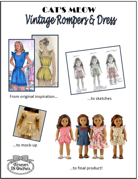 cat s meow vintage rompers dress and playsuit skirt bundle doll clothes pattern 18 inch american