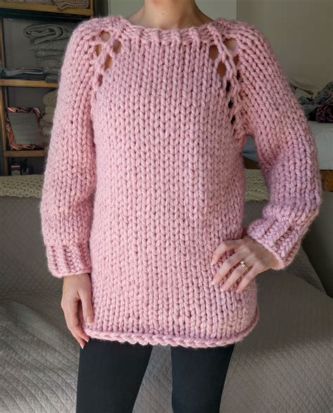 Super Chunky Raglan Knit Sweater Pattern Top Down Knitted Sweater Pattern With Super Bulky Yarn